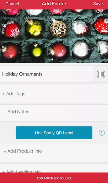 Screenshot of Sortly App for organizing and storing holiday decorations