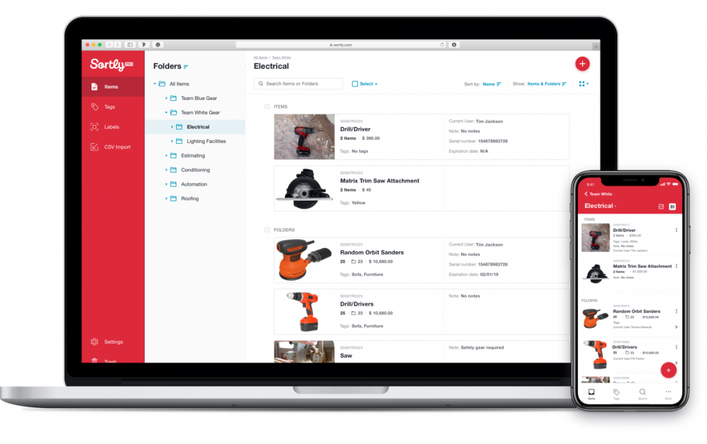 Construction inventory management system is visualized on a laptop and phone.